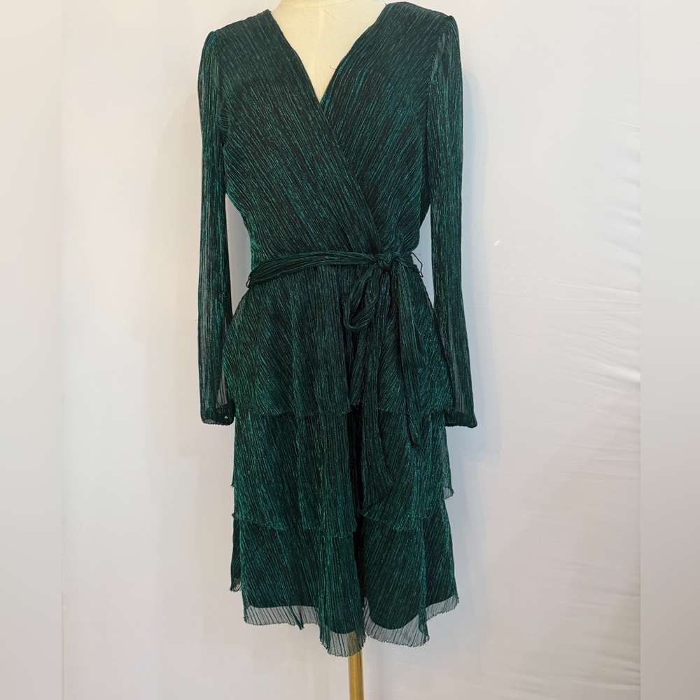 Leslie Fay Teal Long Sleeve Wrap Dress